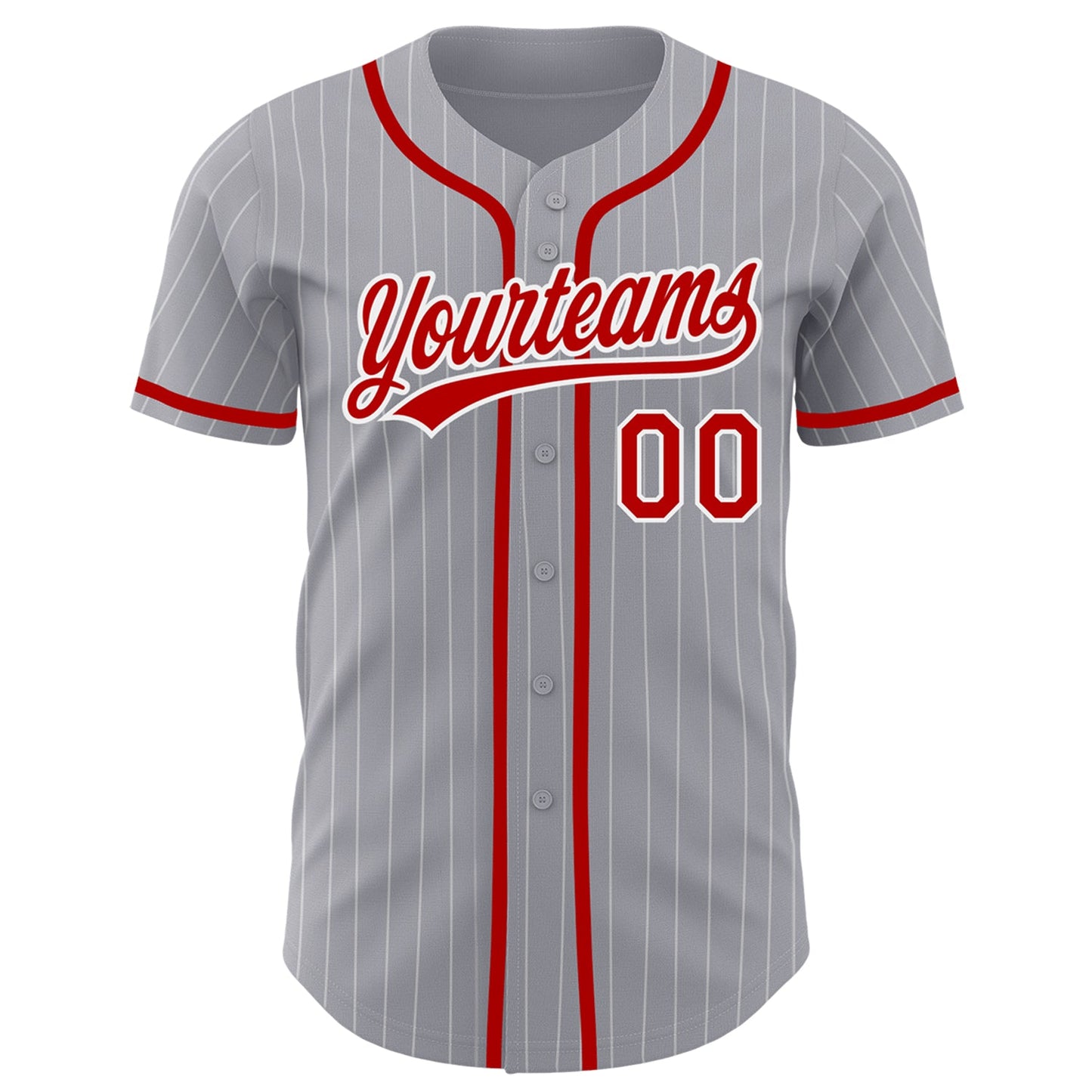 Custom Gray White Pinstripe Red Authentic Baseball Jersey