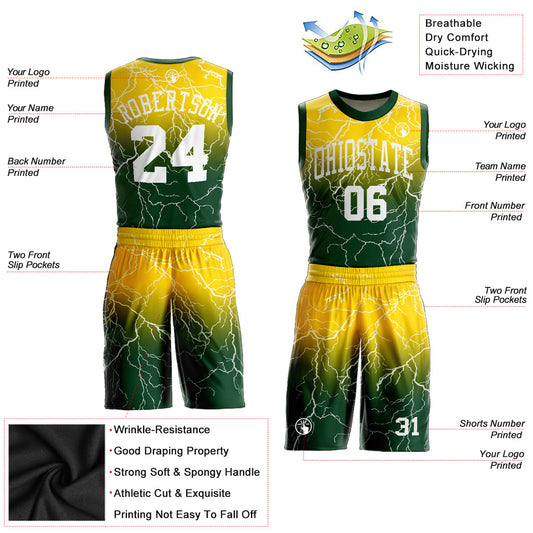 Custom Gray Black-Old Gold Round Neck Sublimation Basketball Suit
