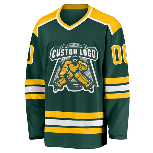 Custom Green Gold-White Hockey Jersey