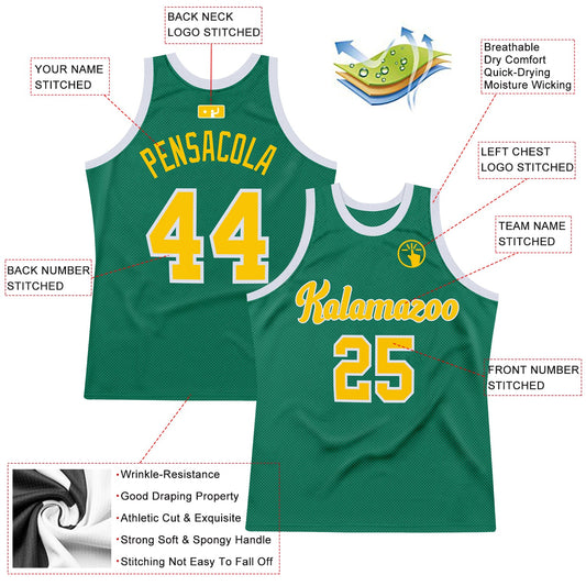Custom Kelly Green Gold-White Authentic Throwback Basketball Jersey