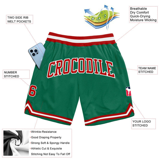 Custom Kelly Green Red-White Authentic Throwback Basketball Shorts