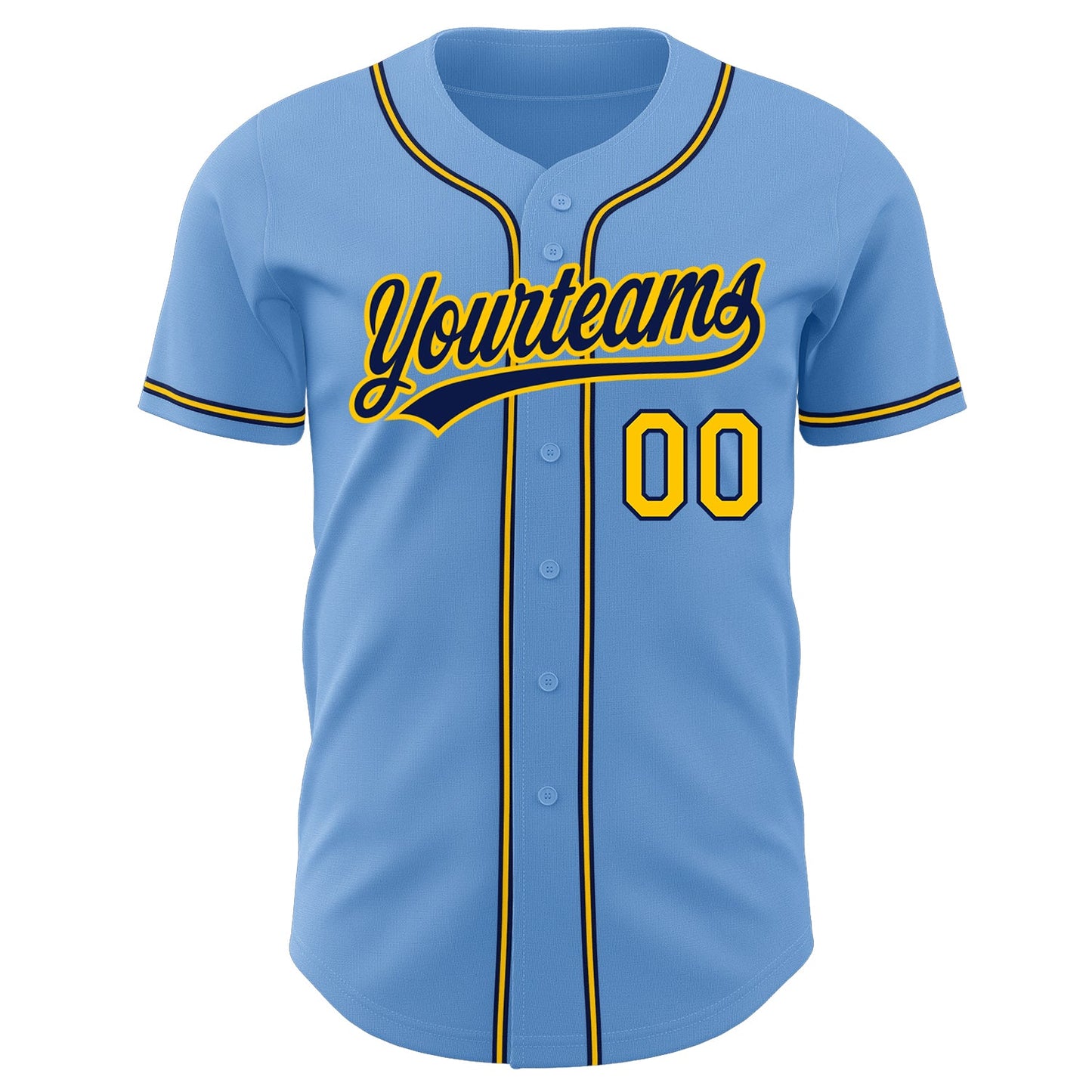 Custom Light Blue Gold-Navy Authentic Baseball Jersey
