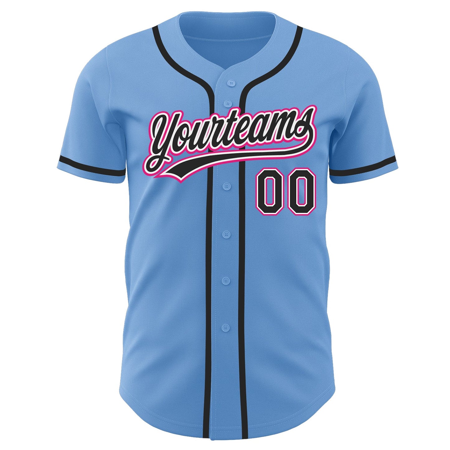 Custom Light Blue Black-Hot Pink Authentic Baseball Jersey