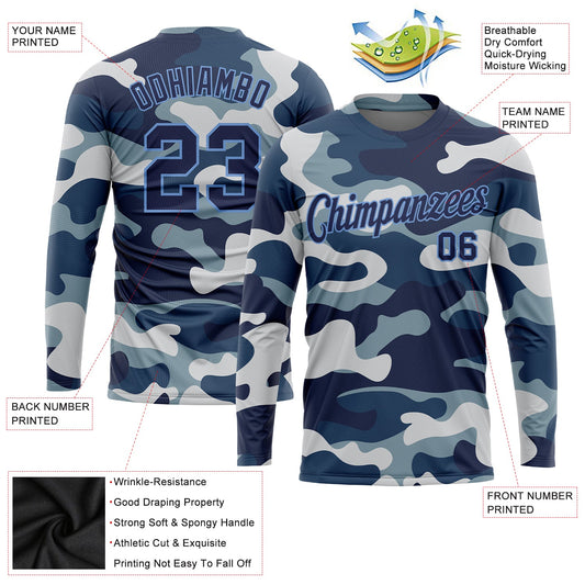 Custom Camo Navy-Light Blue Salute To Service Long Sleeve Performance T-Shirt