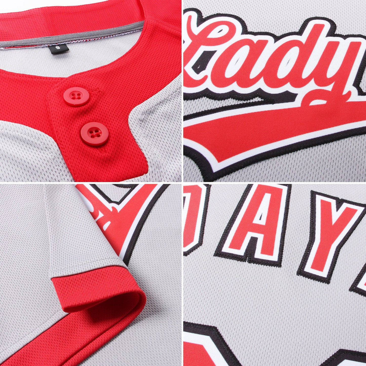 Custom Gray Red-Black Two-Button Unisex Softball Jersey