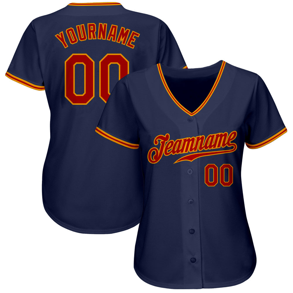 Custom Navy Red-Gold Authentic Baseball Jersey