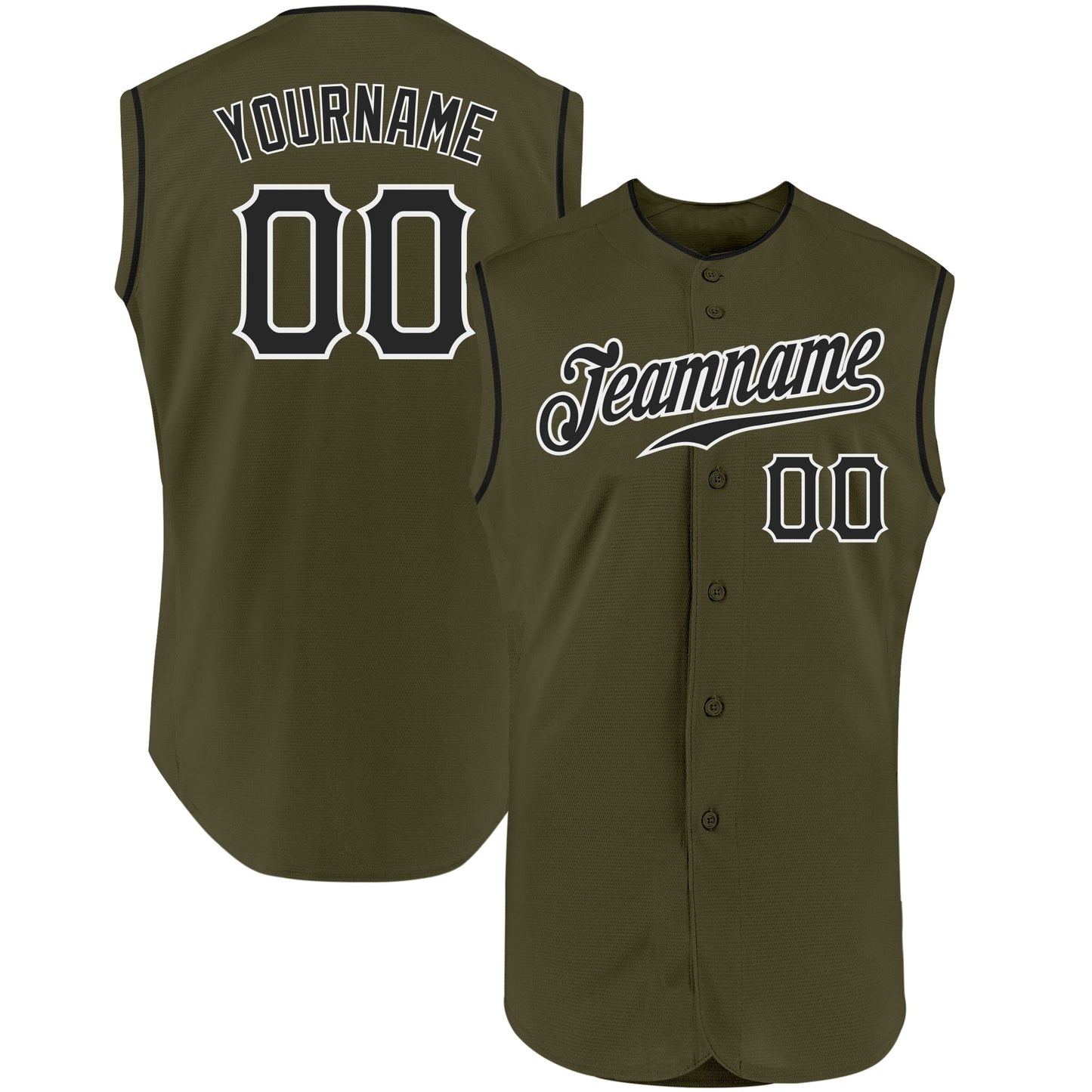 Custom Olive Black-White Authentic Sleeveless Salute To Service Baseball Jersey