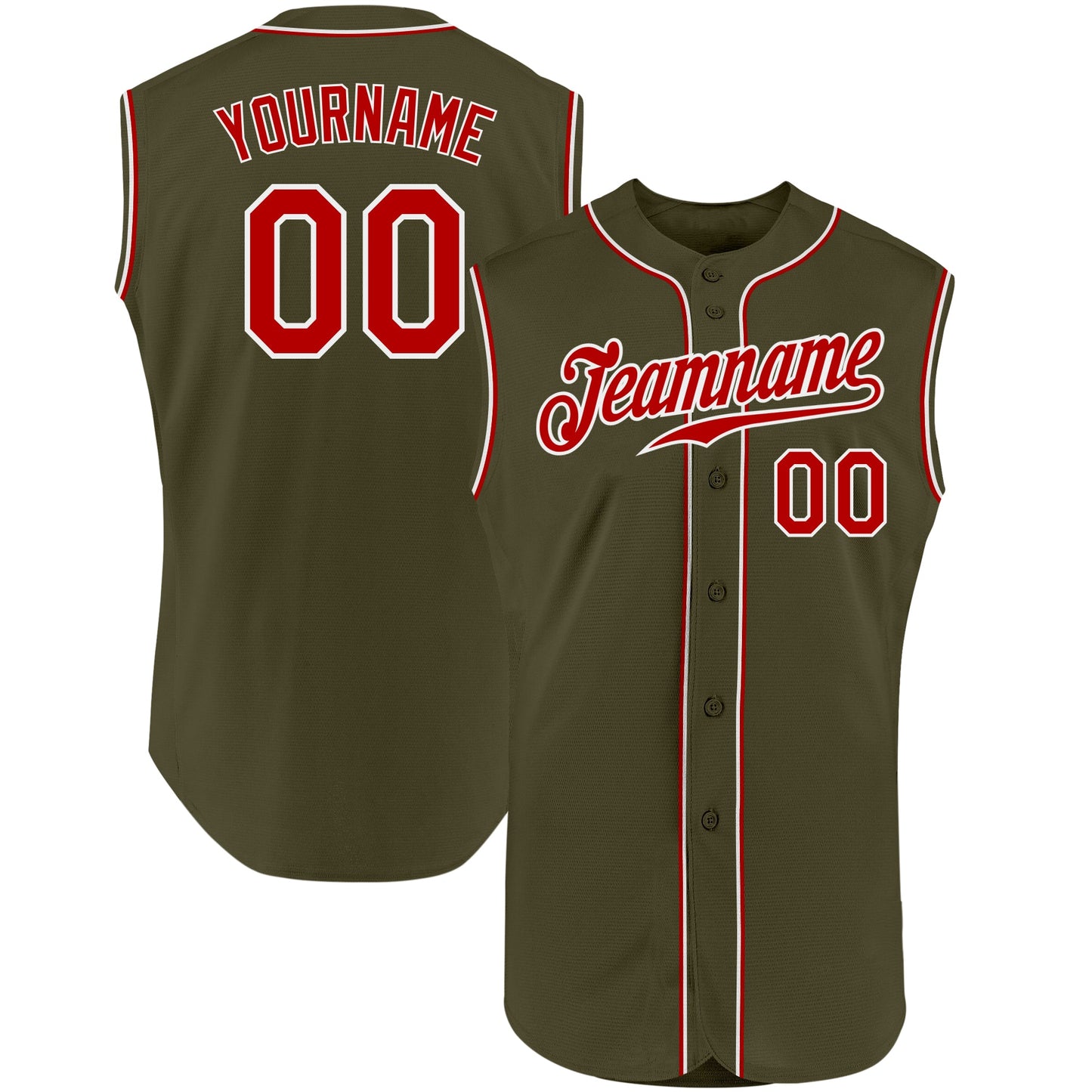 Custom Olive Red-White Authentic Sleeveless Salute To Service Baseball Jersey