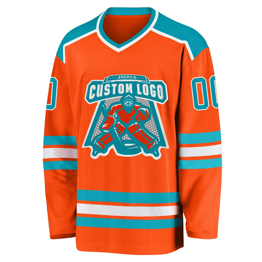 Custom Orange Teal-White Hockey Jersey