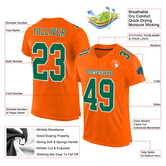 Custom Orange Kelly Green-White Mesh Authentic Football Jersey