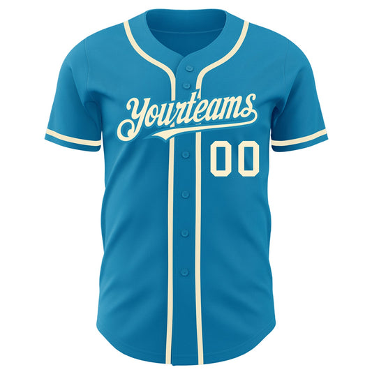 Custom Panther Blue Cream Authentic Baseball Jersey