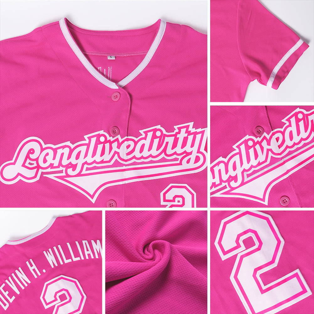 Custom Pink White-Kelly Green Authentic Baseball Jersey