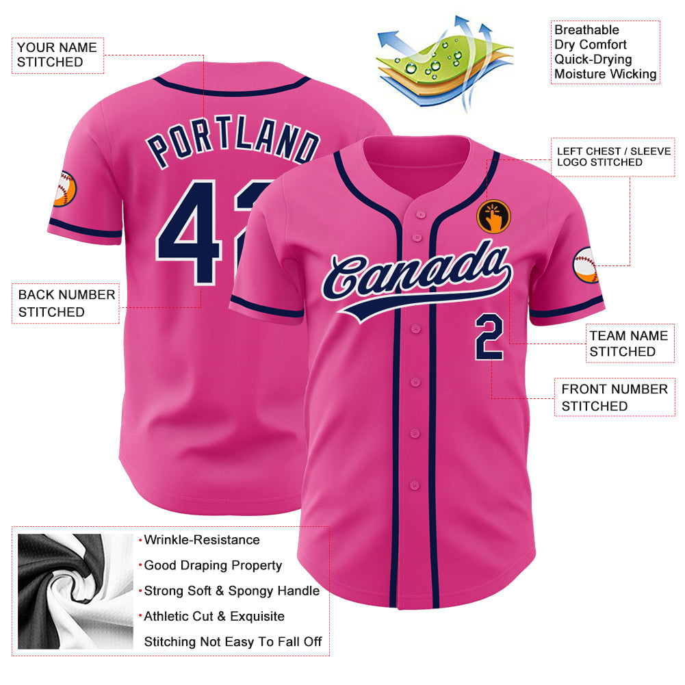 Custom Pink Navy-White Authentic Baseball Jersey