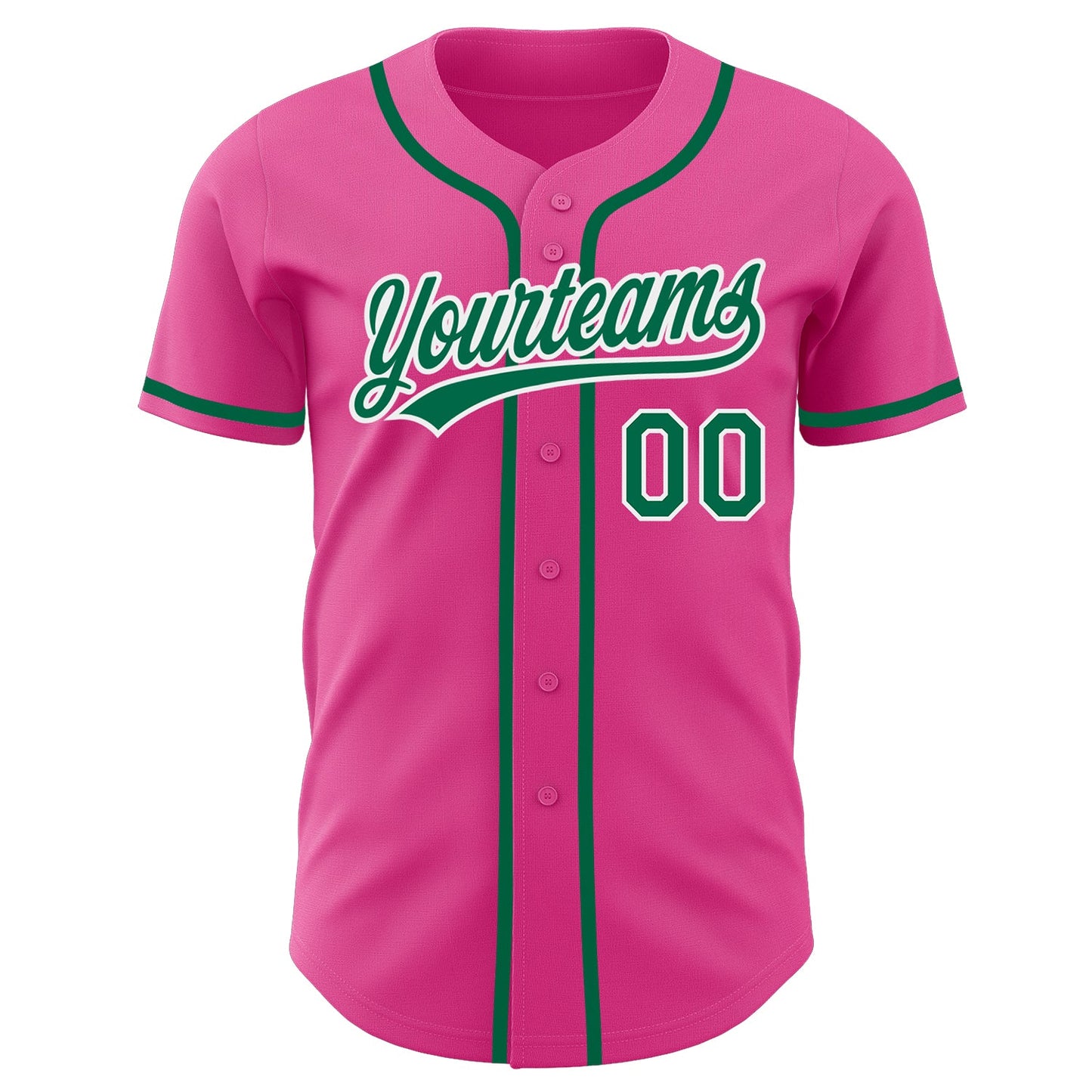 Custom Pink Kelly Green-White Authentic Baseball Jersey