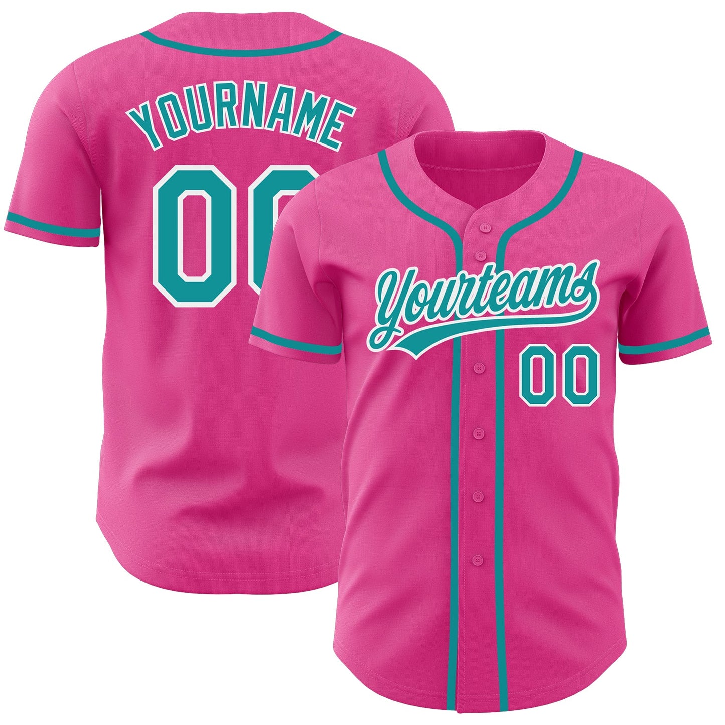 Custom Pink Teal-White Authentic Baseball Jersey
