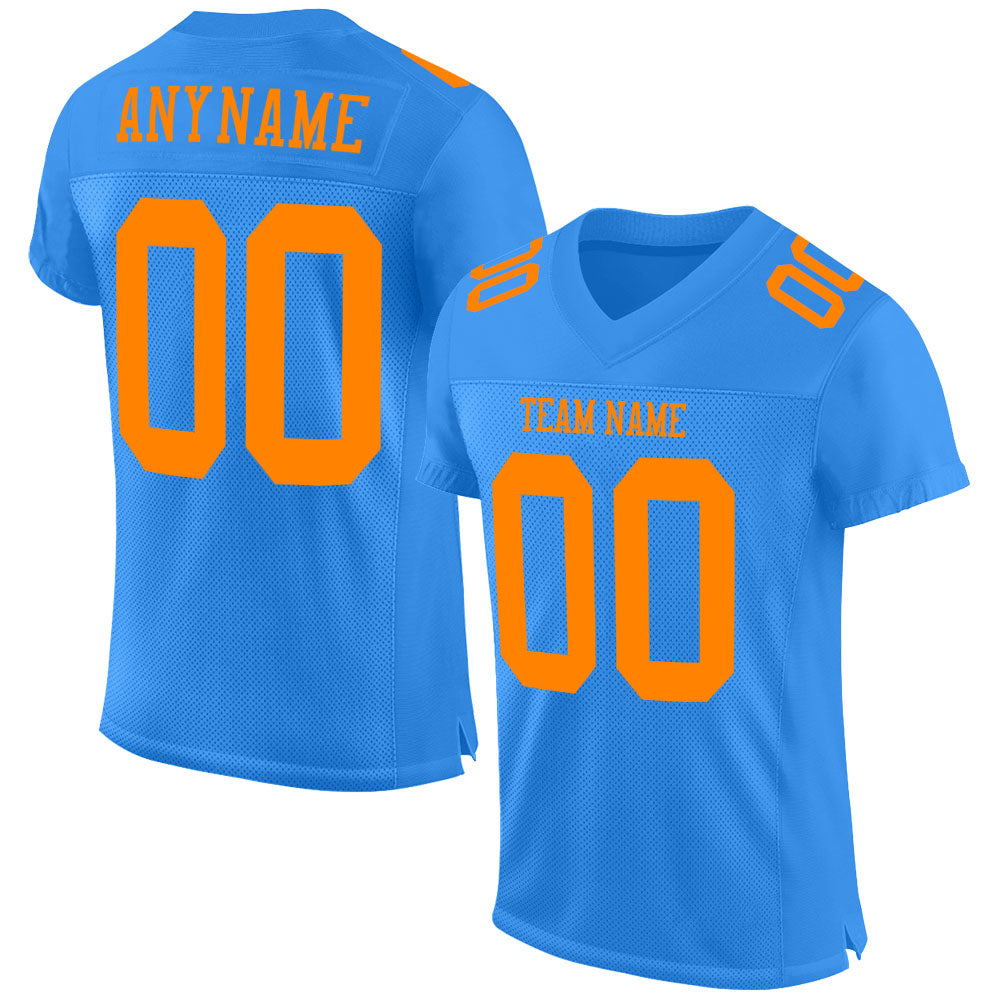 Custom Powder Blue Blaze Orange Mesh Authentic Football Jersey
