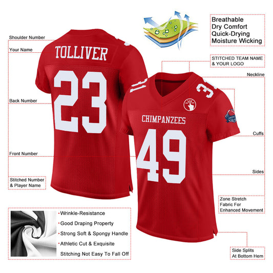 Custom Red White Mesh Authentic Football Jersey