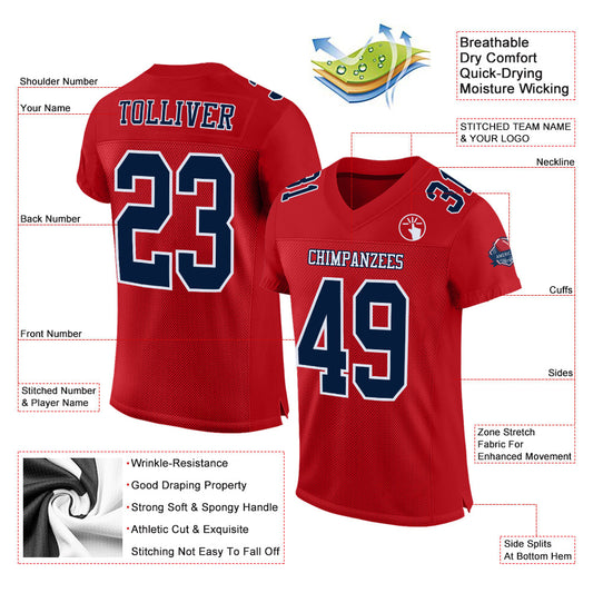 Custom Red Navy-White Mesh Authentic Football Jersey