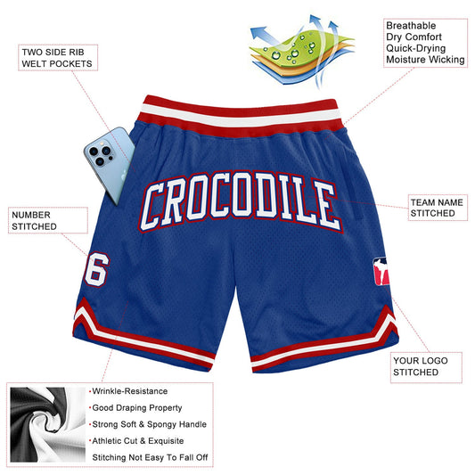 Custom Royal White-Red Authentic Throwback Basketball Shorts