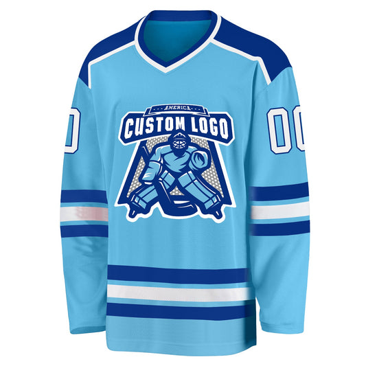 Custom Sky Blue White-Royal Hockey Jersey