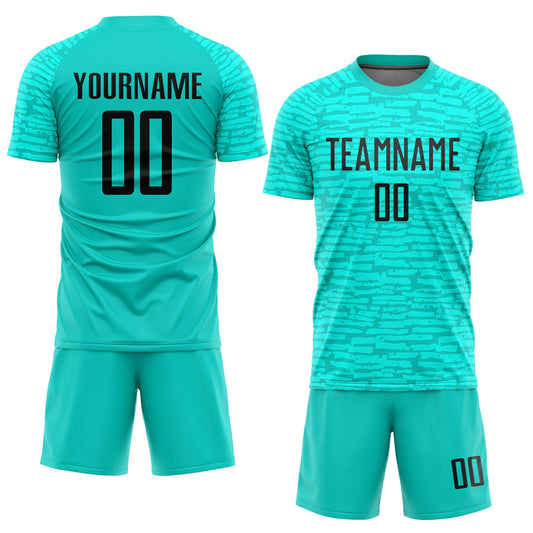 Custom Aqua Black Sublimation Soccer Uniform Jersey