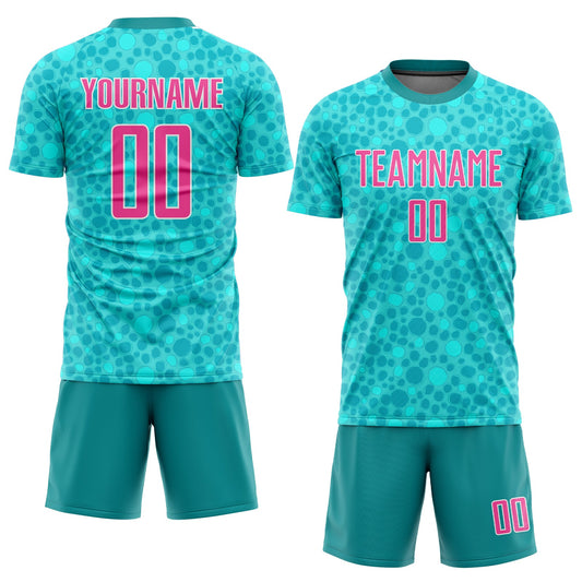 Custom Aqua Pink-White Sublimation Soccer Uniform Jersey