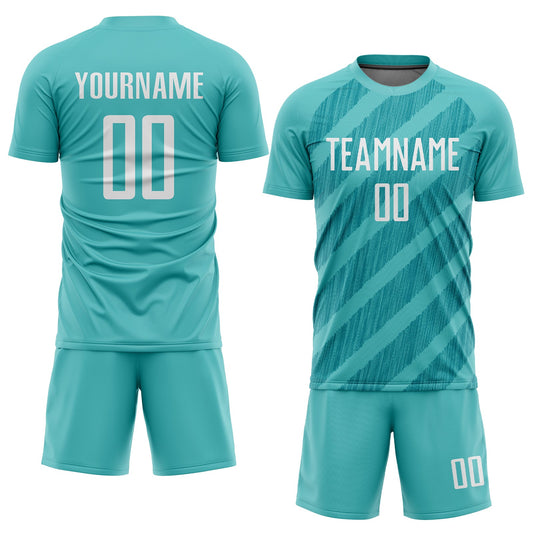 Custom Aqua White Sublimation Soccer Uniform Jersey