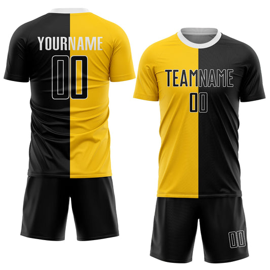 Custom Gold Black-White Sublimation Split Fashion Soccer Uniform Jersey