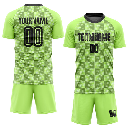 Custom Neon Green Black Third Sublimation Soccer Uniform Jersey