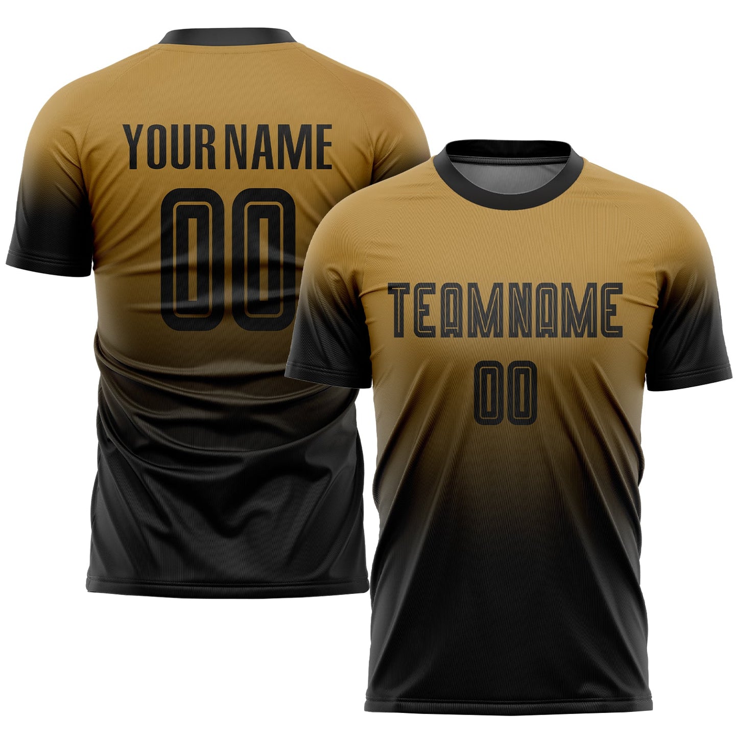 Custom Old Gold Black Sublimation Fade Fashion Soccer Uniform Jersey