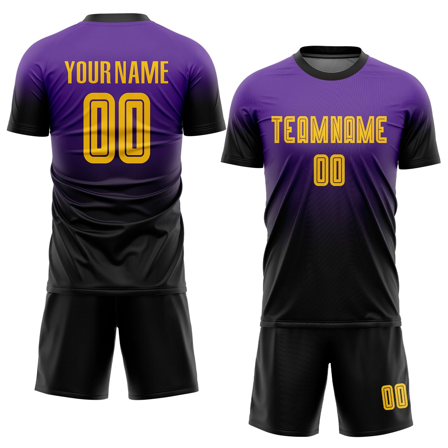 Custom Purple Gold-Black Sublimation Fade Fashion Soccer Uniform Jersey