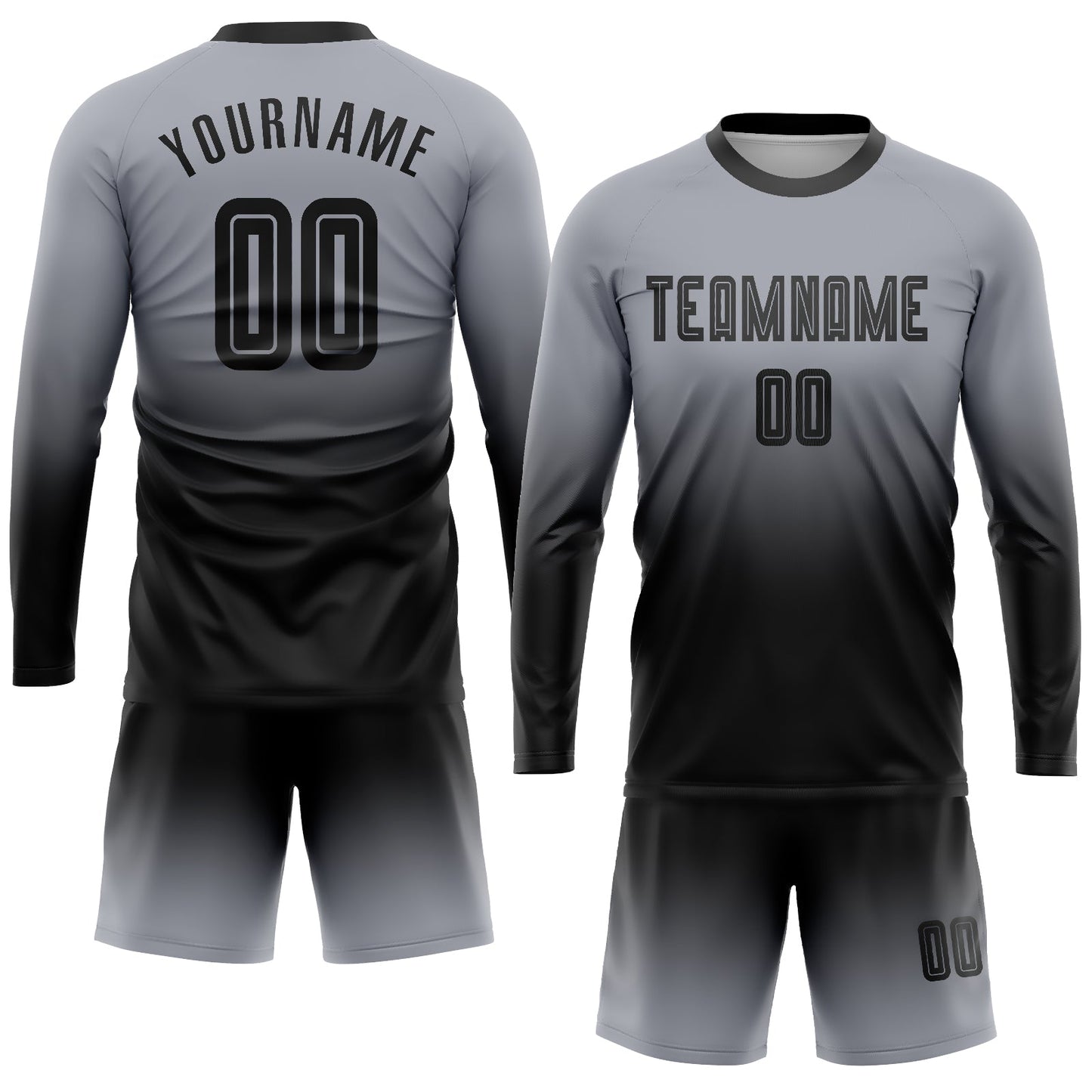 Custom Gray Black Sublimation Long Sleeve Fade Fashion Soccer Uniform Jersey