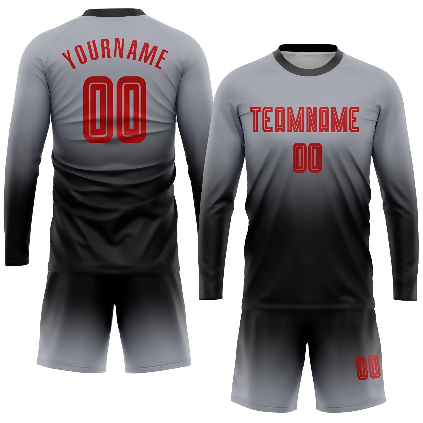 Maillot d'uniforme de football à manches longues, personnalisé, gris, rouge-noir, fondu, à la mode, par Sublimation