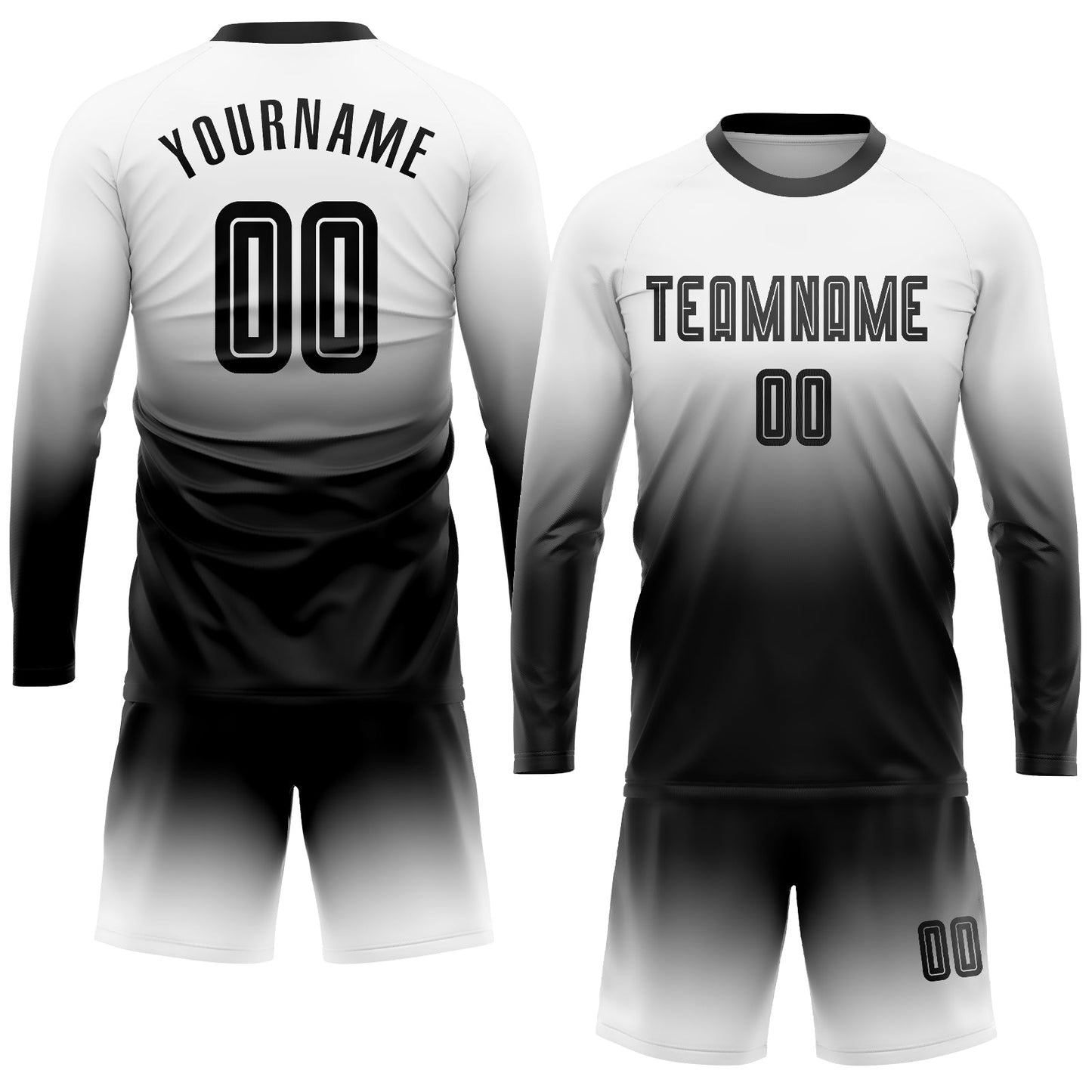 Maillot d'uniforme de football à manches longues, personnalisé, blanc et noir, fondu, à la mode, par Sublimation