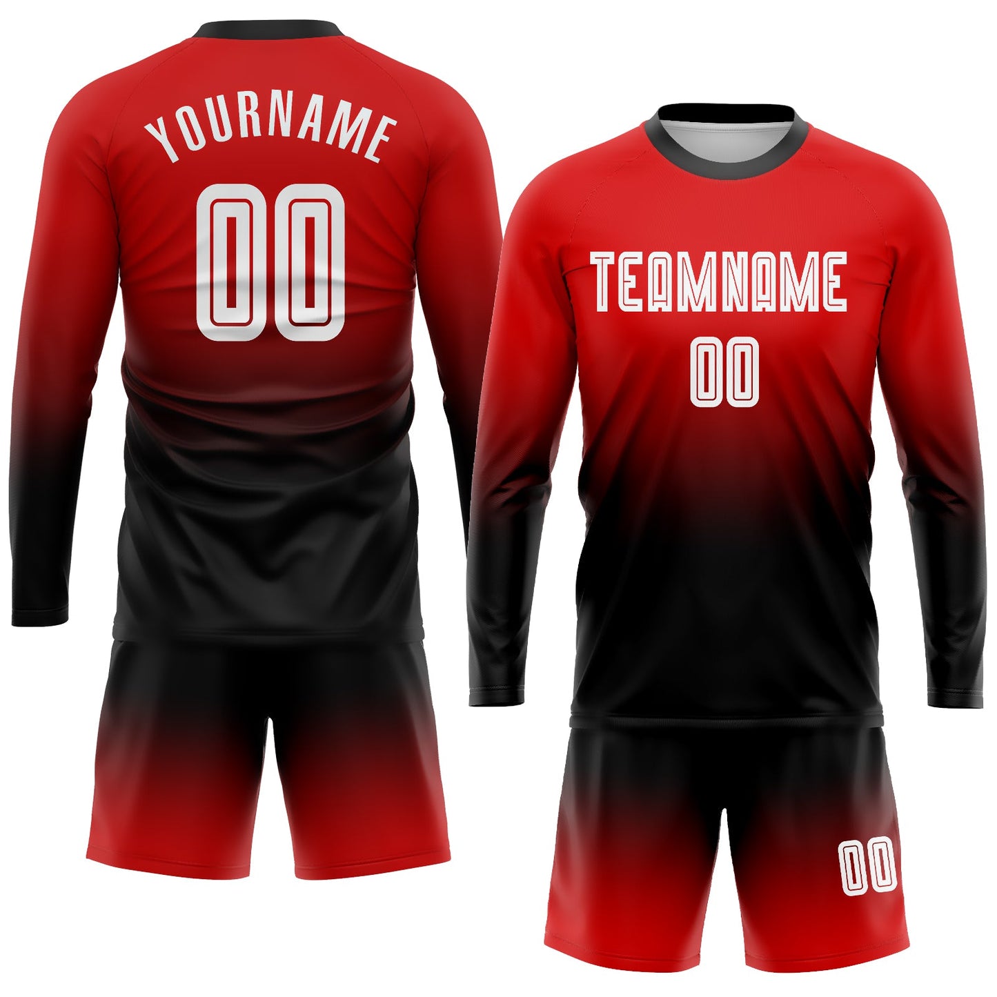 Maillot d'uniforme de football à manches longues, personnalisé, rouge, blanc et noir, fondu, à la mode, par Sublimation