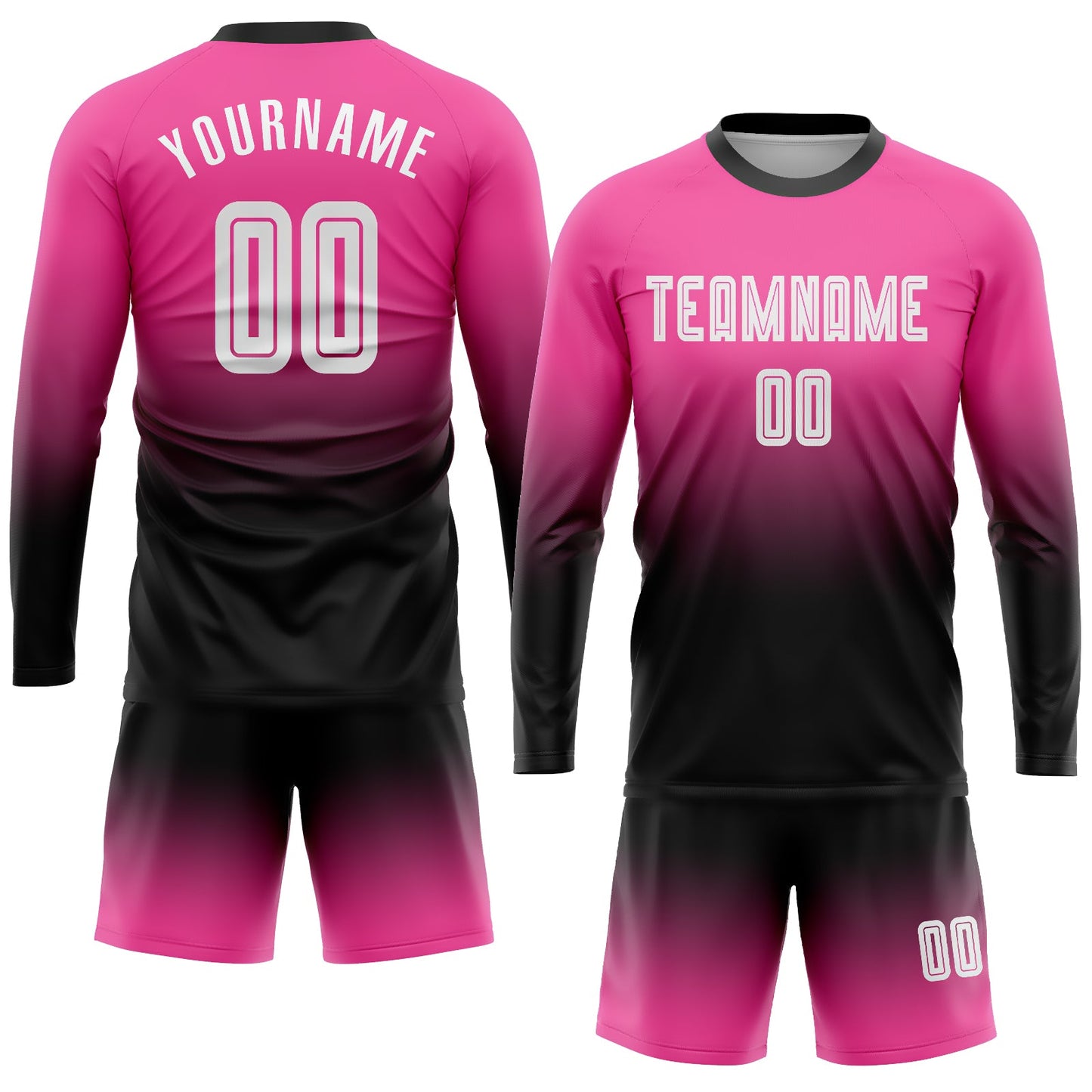 Maillot d'uniforme de football à manches longues, personnalisé, rose, blanc, noir, fondu, à la mode, par Sublimation