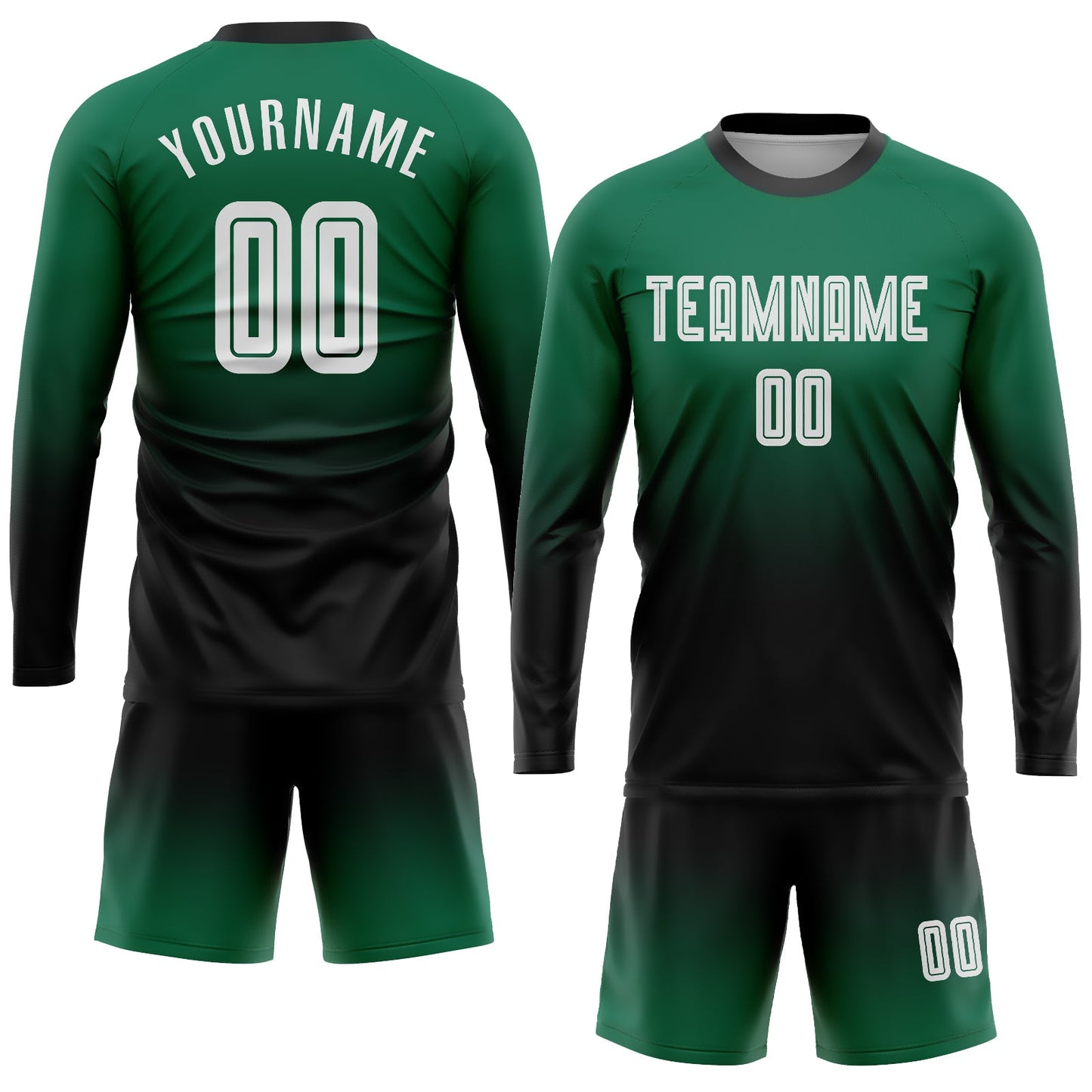 Maillot d'uniforme de football à manches longues, personnalisé, vert blanc-noir, par Sublimation, à la mode, fondu, à la mode