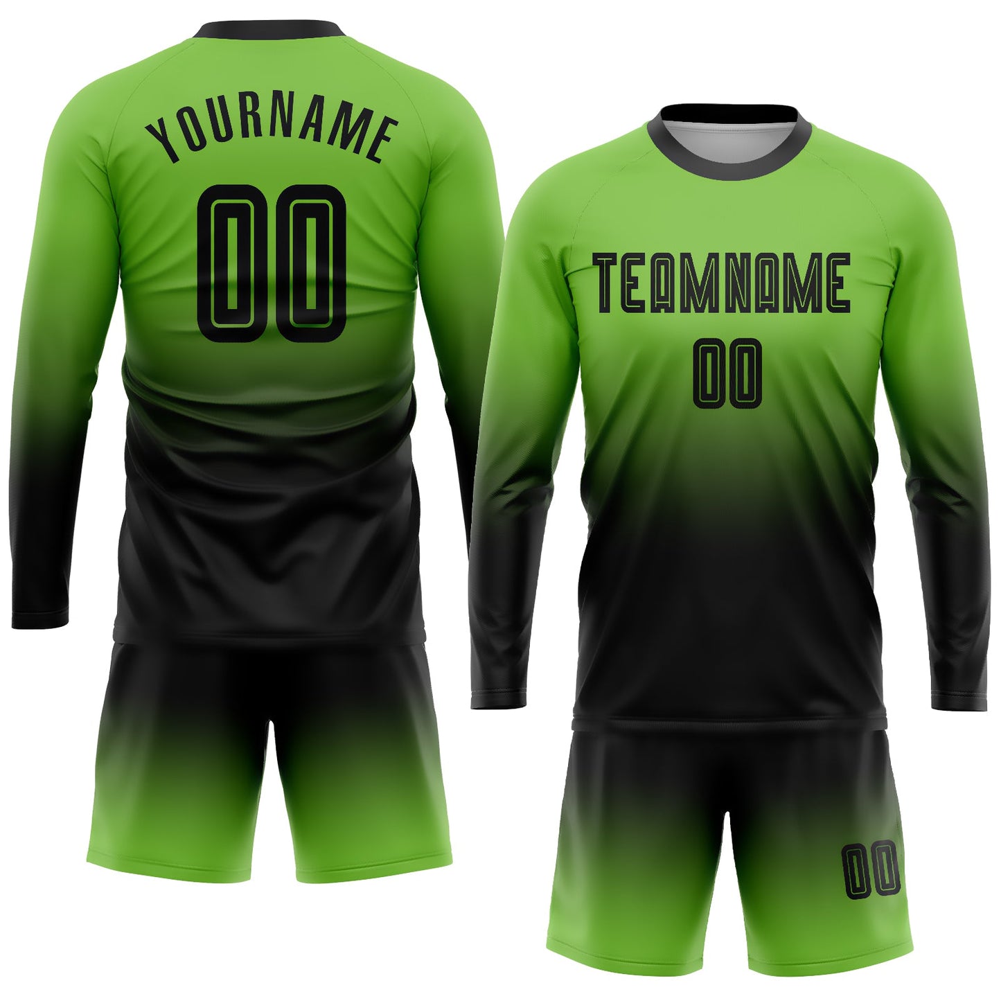 Maillot d'uniforme de football personnalisé à manches longues, vert néon, noir, fondu, à la mode, par Sublimation