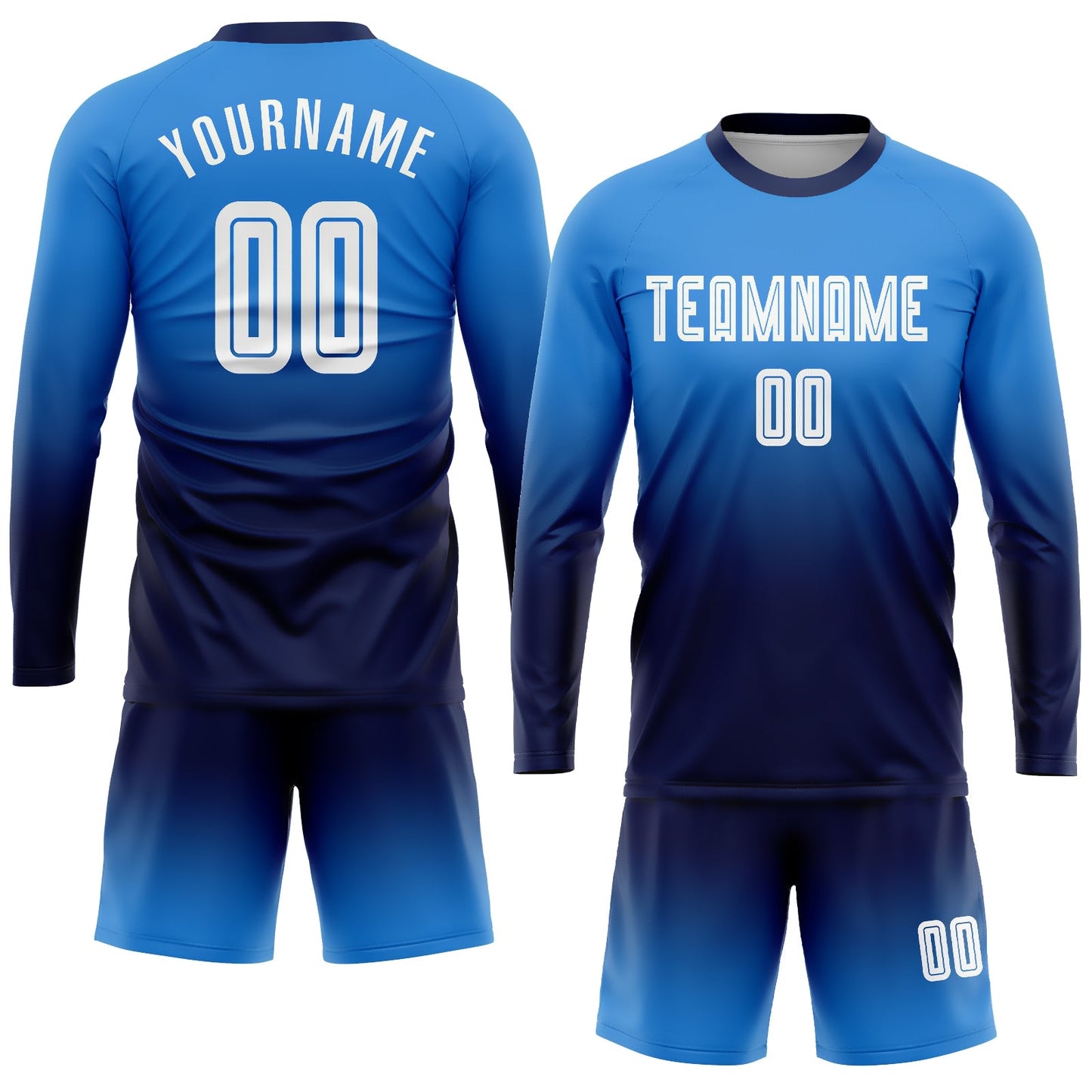 Maillot d'uniforme de football à manches longues, personnalisé, bleu poudre, blanc et marine, par Sublimation, à la mode, fondu