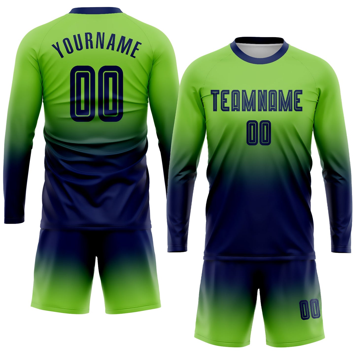 Maillot d'uniforme de football à manches longues, personnalisé, vert fluo, par Sublimation, à la mode, fondu, à la mode