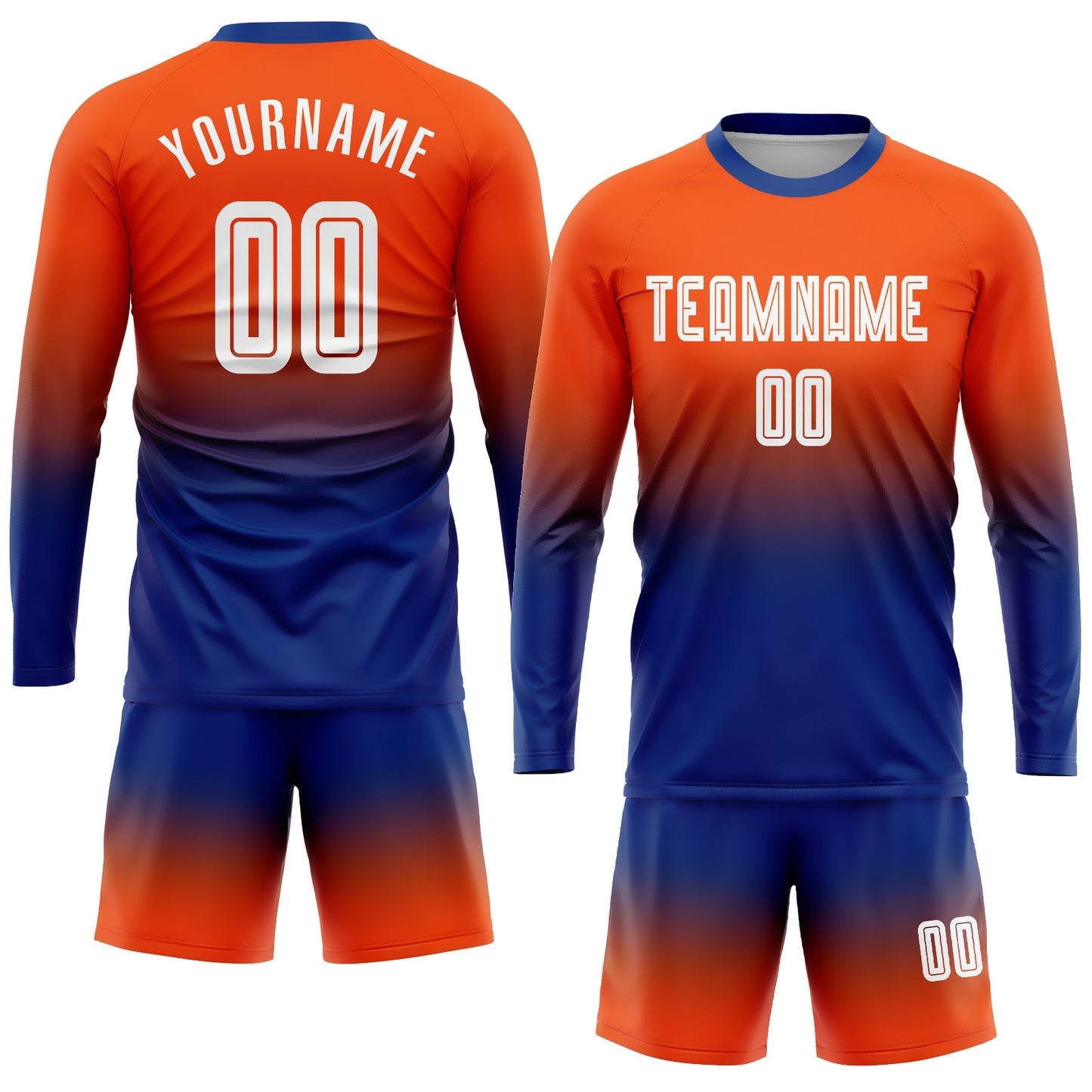 Maillot d'uniforme de football à manches longues, personnalisé, Orange blanc-royal, par Sublimation, à la mode, fondu