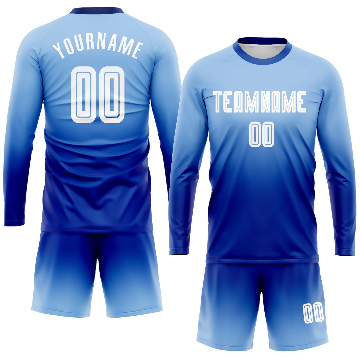Maillot d'uniforme de football à manches longues, personnalisé, bleu clair, blanc, Royal, par Sublimation, à la mode, fondu