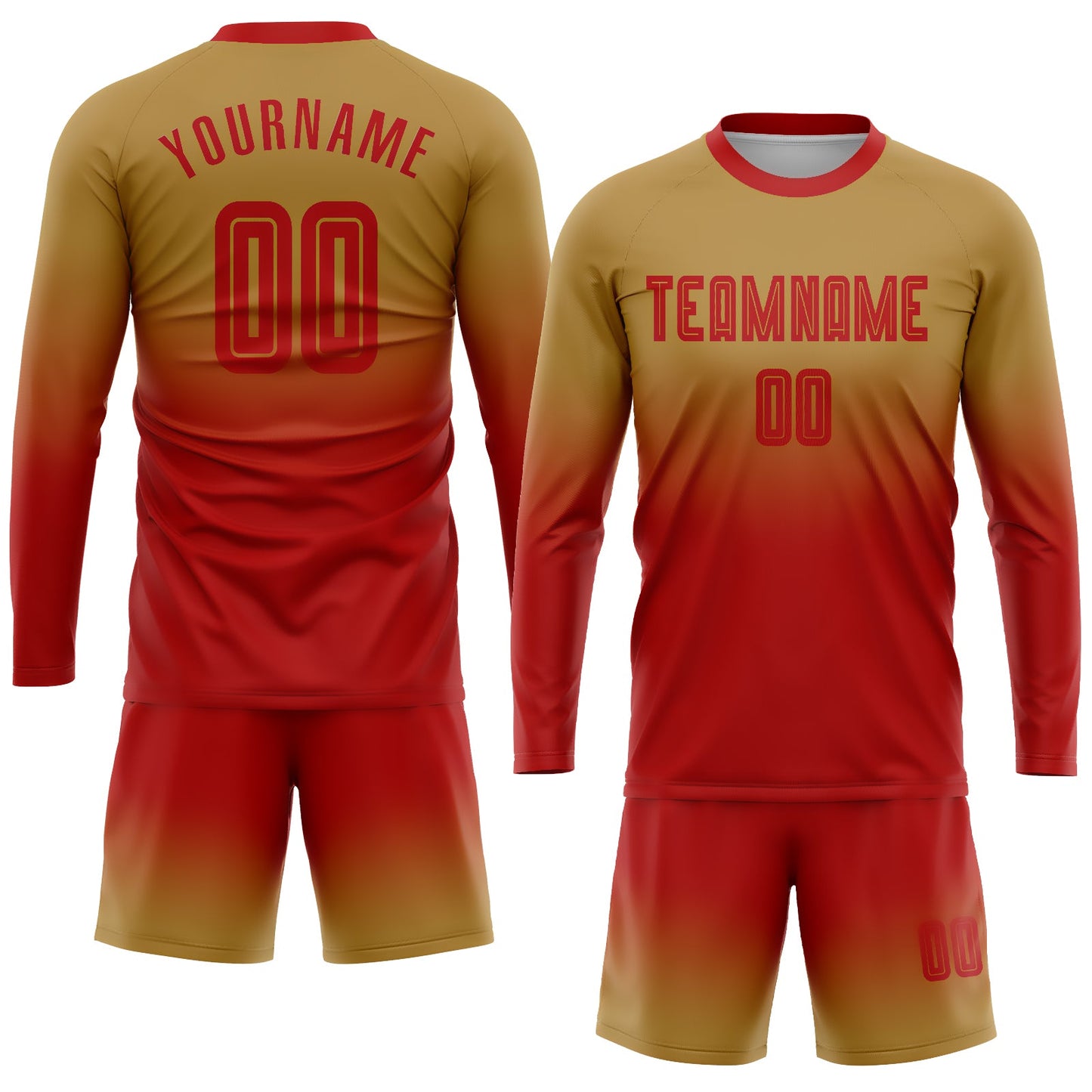 Maillot d'uniforme de football à manches longues, personnalisé, vieux or, rouge, Sublimation, fondu, mode, uniforme de football