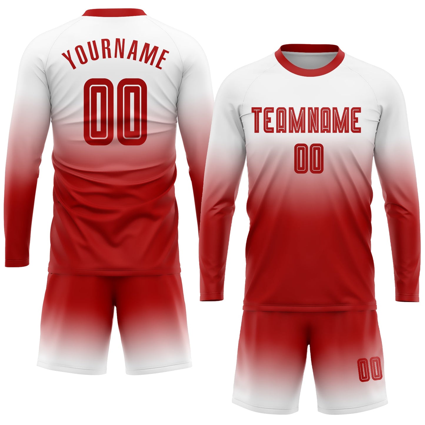 Maillot d'uniforme de football à manches longues, personnalisé, blanc et rouge, fondu, à la mode, par Sublimation