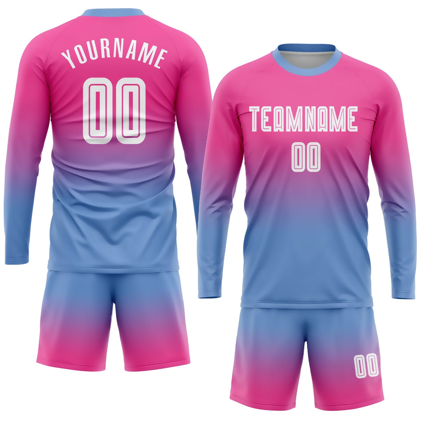 Maillot d'uniforme de football à manches longues, rose, blanc et bleu clair, personnalisé, à la mode, fondu, par Sublimation