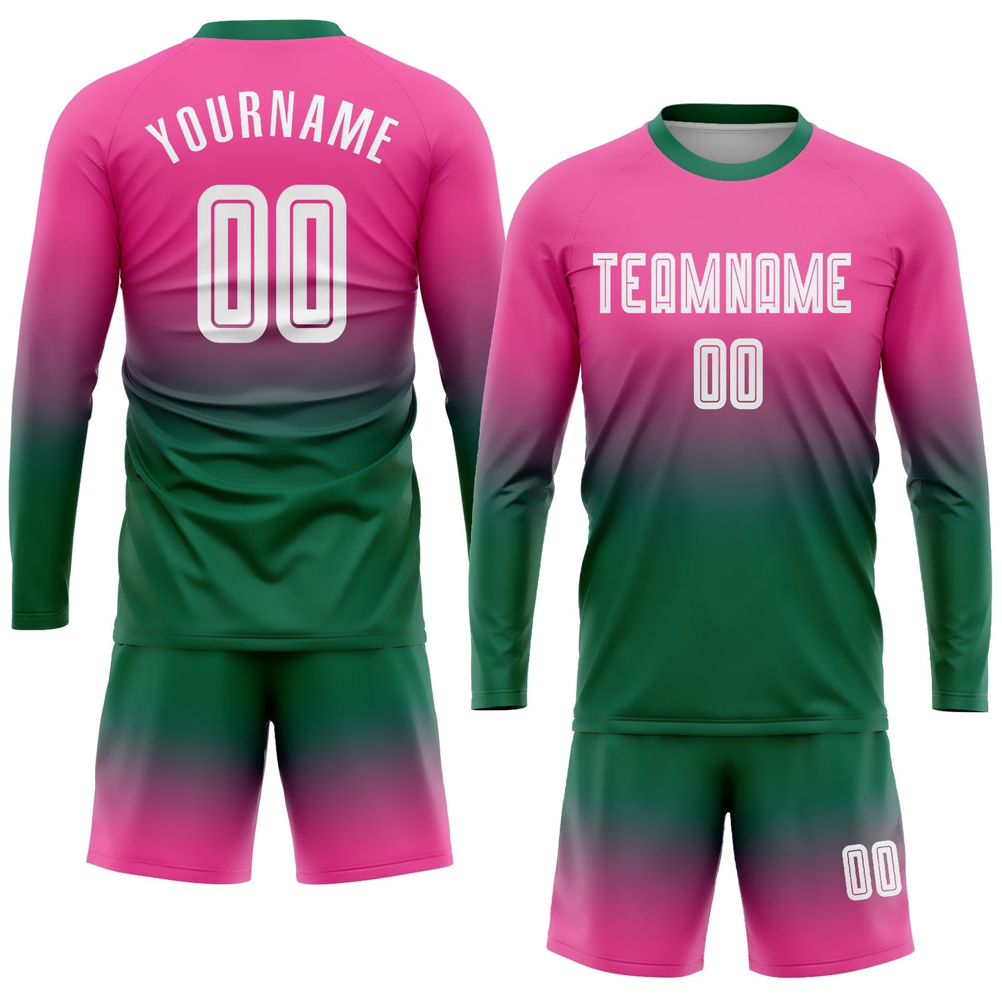 Maillot d'uniforme de football à manches longues, personnalisé, rose, blanc, vert Kelly, par Sublimation, à la mode, fondu