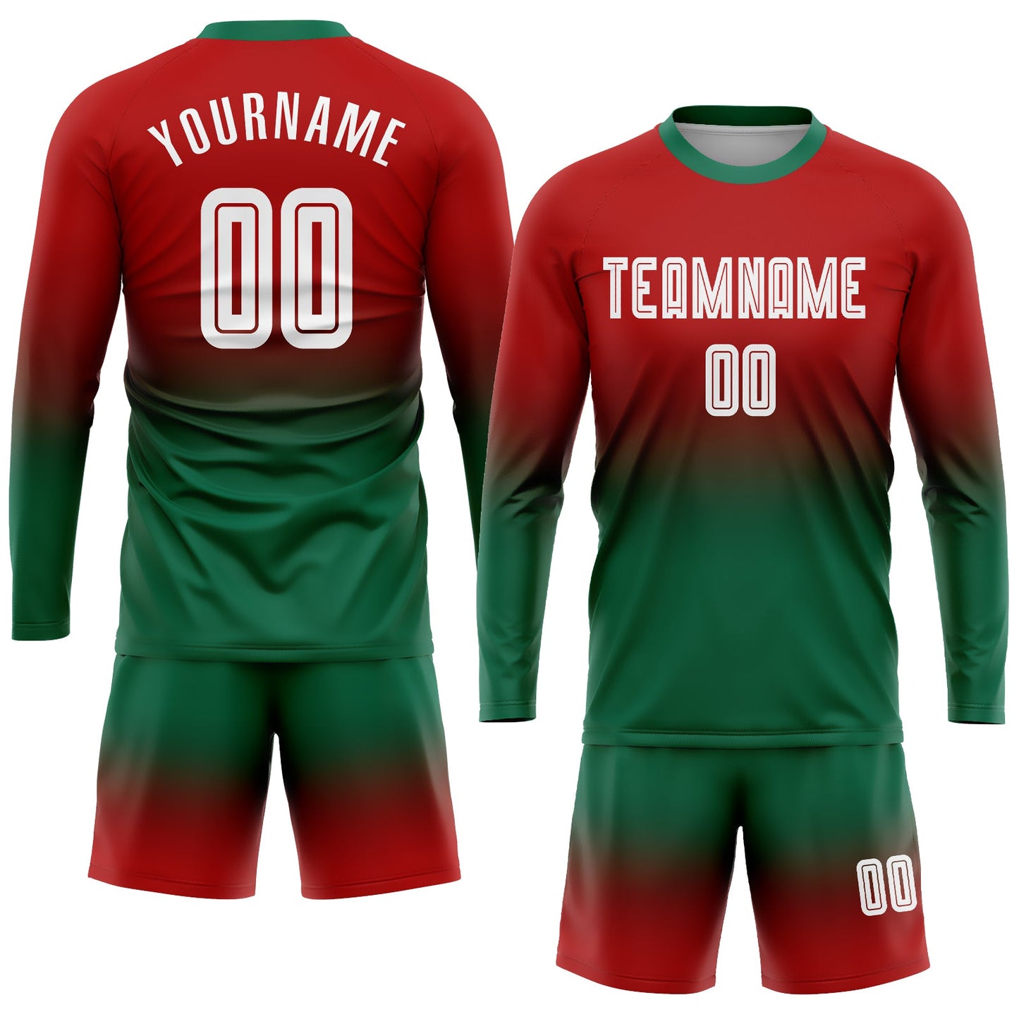 Maillot d'uniforme de football à manches longues, personnalisé, rouge, blanc, vert Kelly, par Sublimation, à la mode, fondu