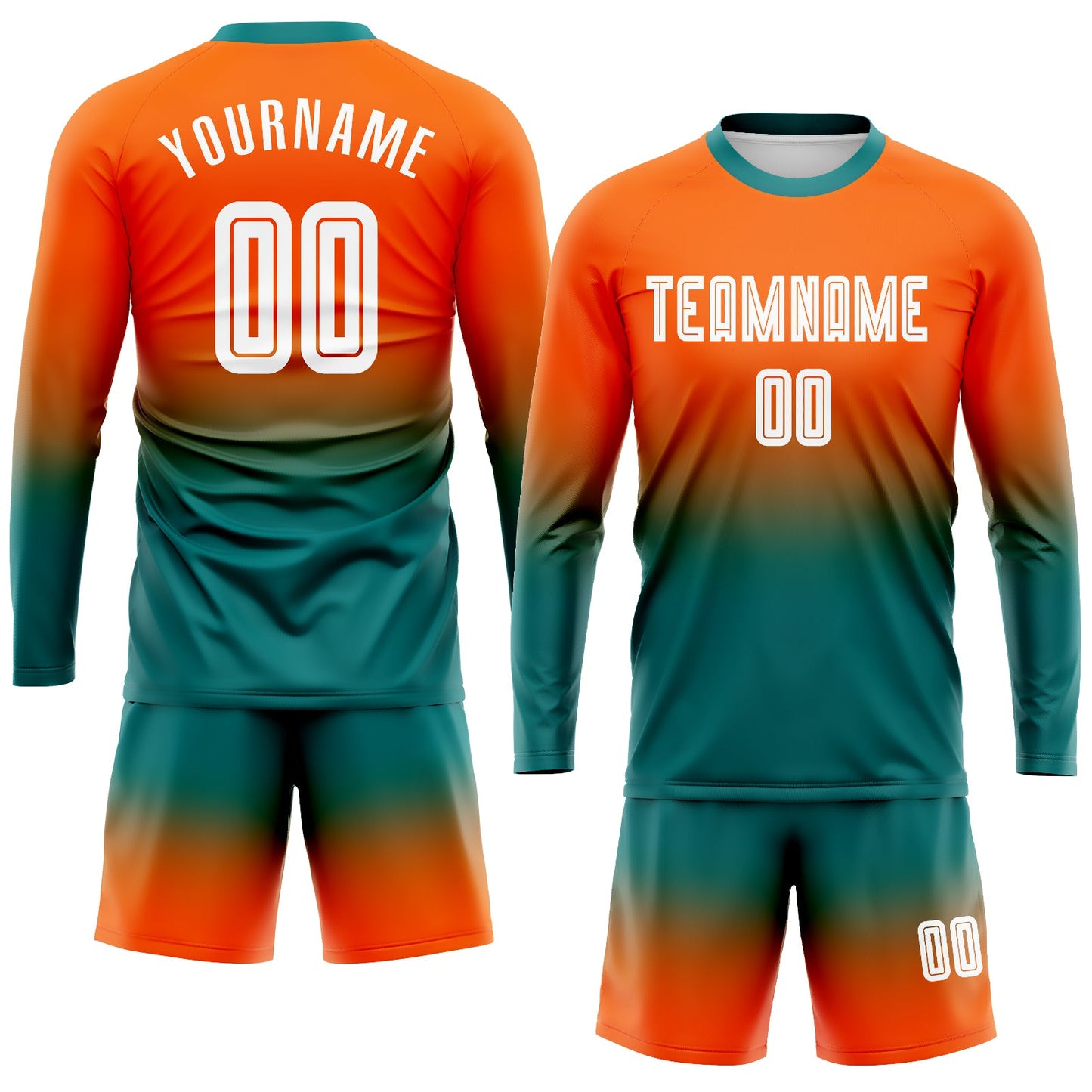 Maillot d'uniforme de football à manches longues, personnalisé, Orange, blanc, sarcelle, fondu, à la mode, par Sublimation