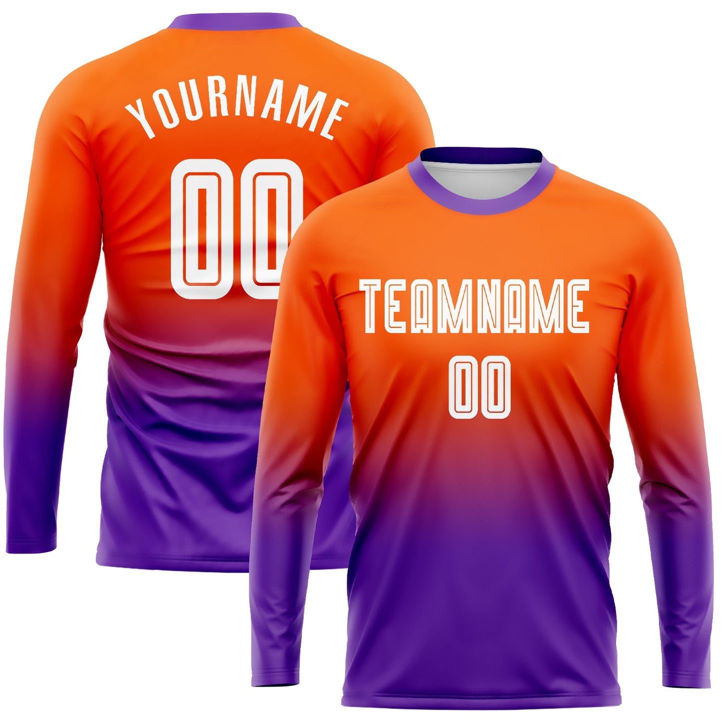 Maillot d'uniforme de football à manches longues, personnalisé, Orange, blanc, violet, fondu, à la mode, par Sublimation