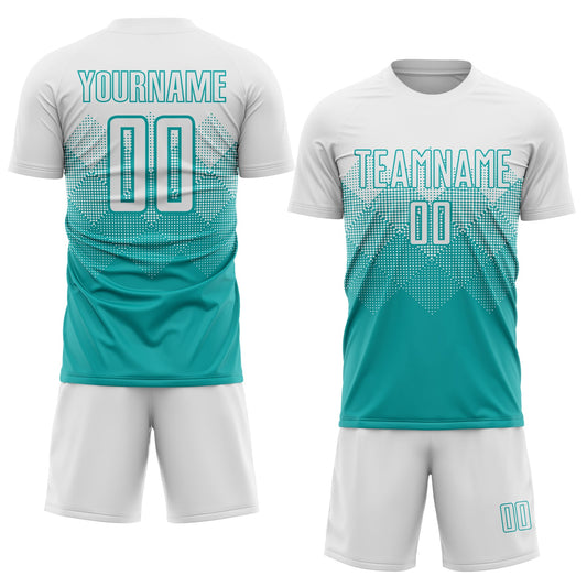Custom Aqua White Sublimation Soccer Uniform Jersey